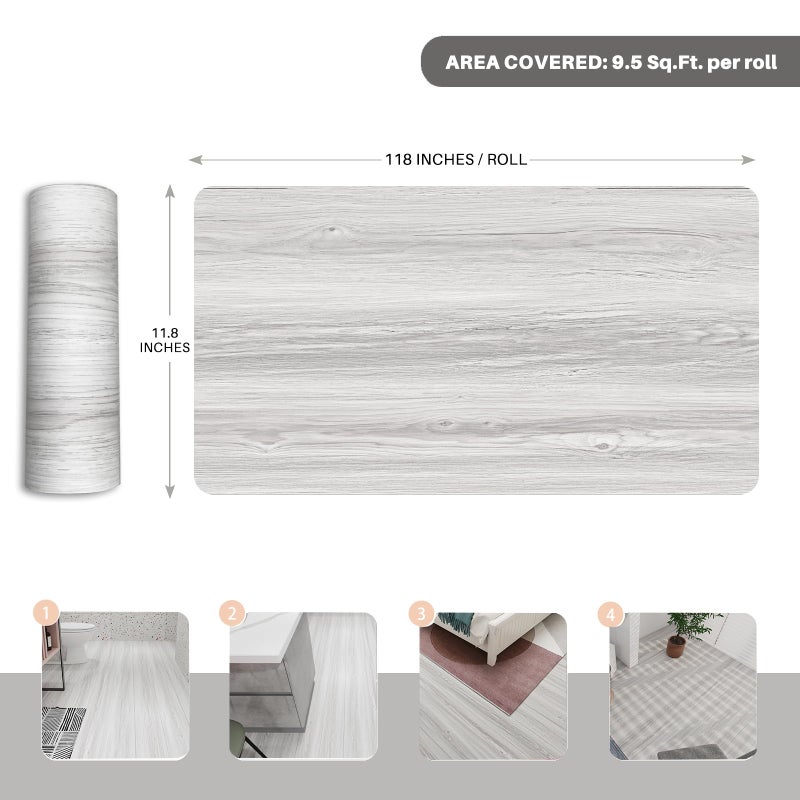 auxua Wood Grain Peel and Stick Floor Tiles - 11.8    Width, Full Roll Length of 118"" - Versatile Design for Any Space, Light Color Self Adhesive Vinyl Flooring, Waterproof and Non-Slip Features - Image 2